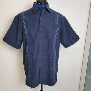 *SOLD*  Cubavera Mens Navy Blue Short Sleeve Embroidered Button-up Shirt S/CH